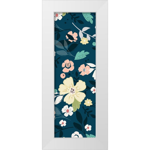 Folksy Floral Scatter BLueandGrey White Modern Wood Framed Art Print by Allen, Candace