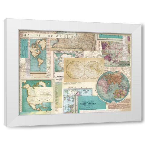 Ivory Blue Maps Collage White Modern Wood Framed Art Print by Allen, Candace