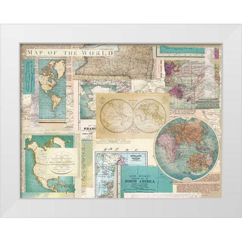 Ivory Blue Maps Collage White Modern Wood Framed Art Print by Allen, Candace