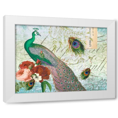 Peacock 111 Green White Modern Wood Framed Art Print by Lula Bijoux and Company