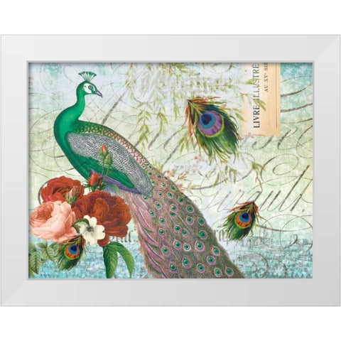 Peacock 111 Green White Modern Wood Framed Art Print by Lula Bijoux and Company