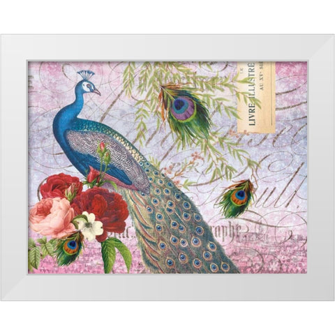 Peacock 112 Plum White Modern Wood Framed Art Print by Lula Bijoux and Company