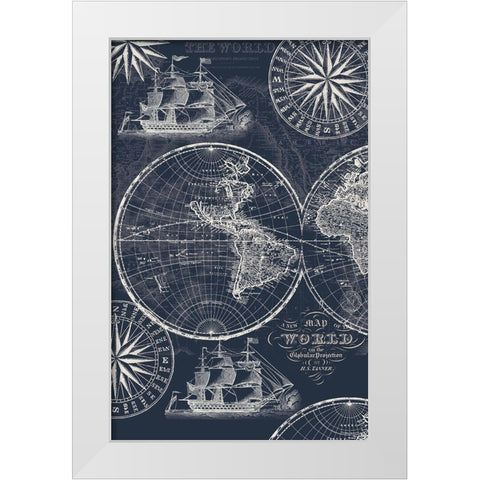 Nautical Ocean Maps Coordiate Blue White Modern Wood Framed Art Print by Allen, Candace