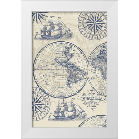 Nautical Ocean Maps Coordiate Creme White Modern Wood Framed Art Print by Allen, Candace