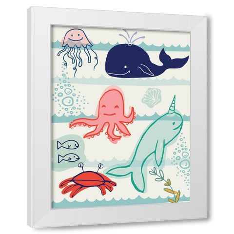 Sea Animals White Modern Wood Framed Art Print by Lula Bijoux and Company