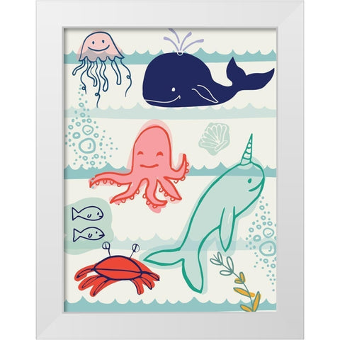 Sea Animals White Modern Wood Framed Art Print by Lula Bijoux and Company