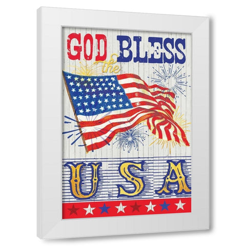 USA BLESS White Modern Wood Framed Art Print by Lula Bijoux and Company
