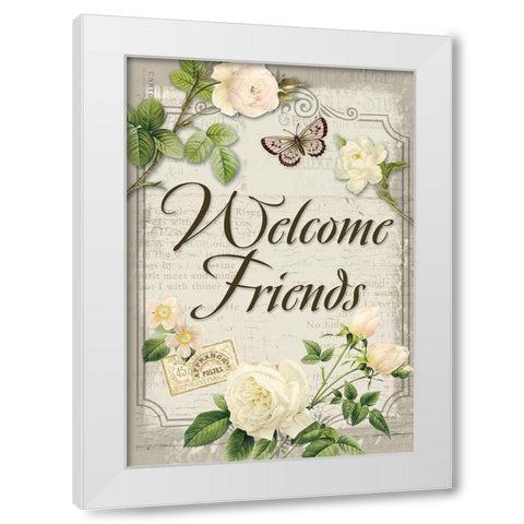 Welcome Friends White Modern Wood Framed Art Print by Lula Bijoux and Company