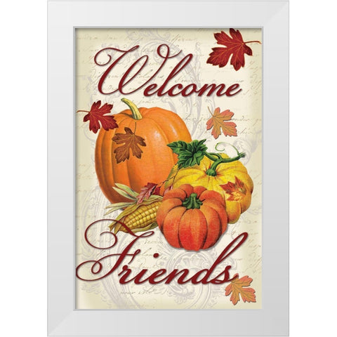 Welcome Friends Fall White Modern Wood Framed Art Print by Lula Bijoux and Company