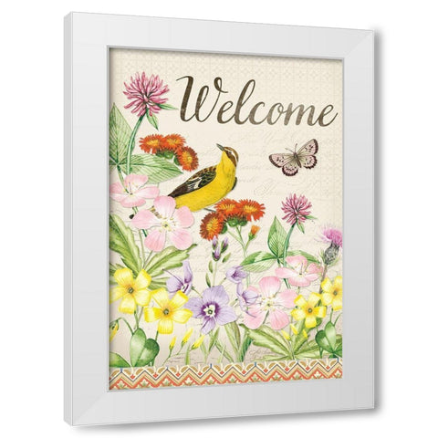 Welcome Wild flowers White Modern Wood Framed Art Print by Lula Bijoux and Company