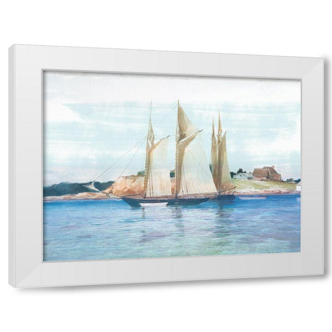 Seaside Boating White Modern Wood Framed Art Print by Lula Bijoux and Company