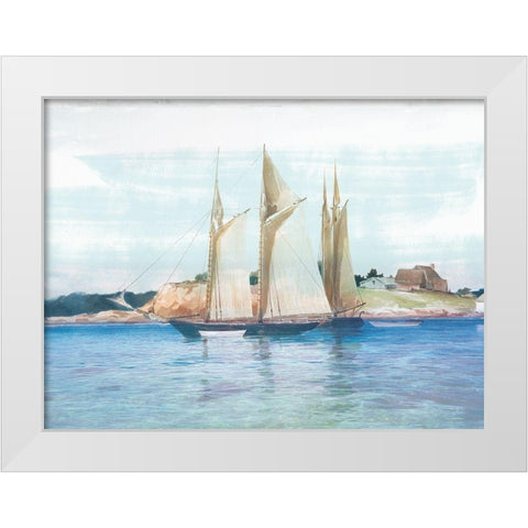 Seaside Boating White Modern Wood Framed Art Print by Lula Bijoux and Company