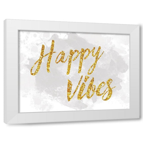 Happy Vibes White Modern Wood Framed Art Print by Lula Bijoux and Company