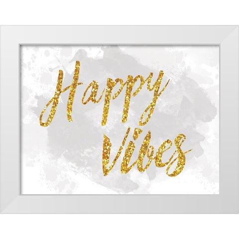 Happy Vibes White Modern Wood Framed Art Print by Lula Bijoux and Company