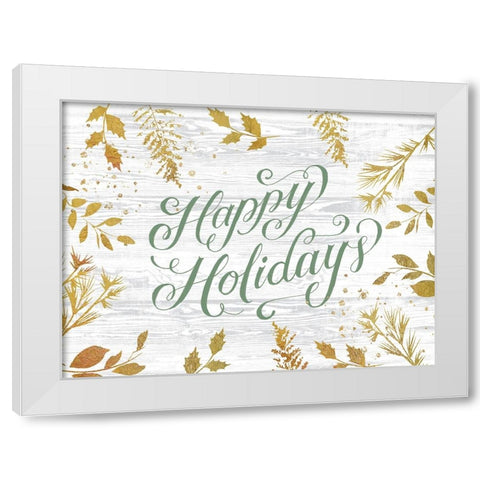 Happy Holidays Sage White Modern Wood Framed Art Print by Lula Bijoux And Company