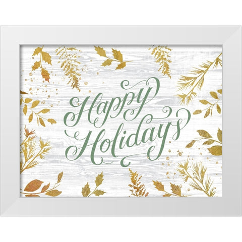 Happy Holidays Sage White Modern Wood Framed Art Print by Lula Bijoux And Company