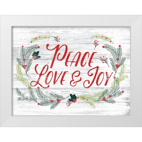 Love Peace Joy White Modern Wood Framed Art Print by Lula Bijoux And Company