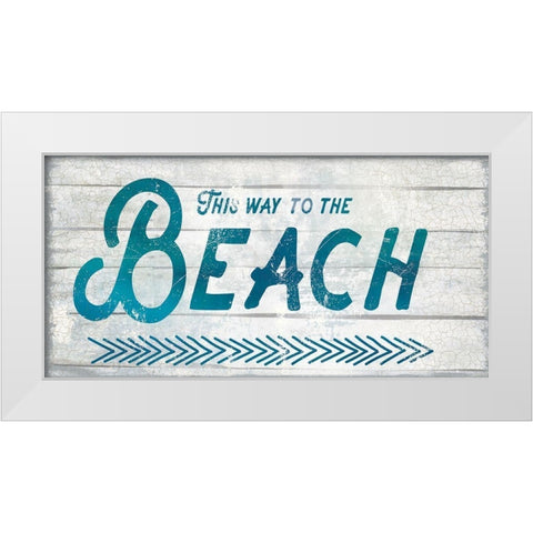 This Way To The Beach White Modern Wood Framed Art Print by Lula Bijoux and Company