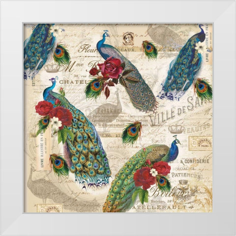 Peacocks Pattern White Modern Wood Framed Art Print by Allen, Candace