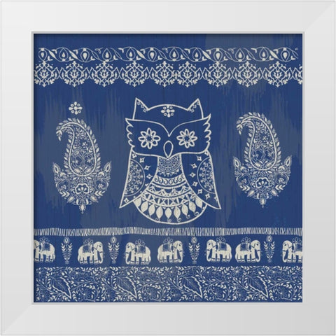 Boho Owl Blue White Modern Wood Framed Art Print by Allen, Candace