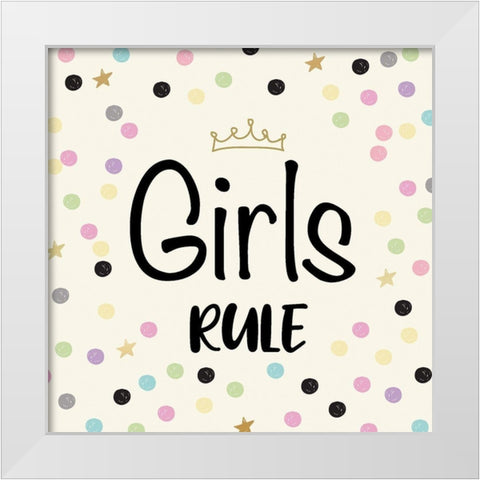 Girls Rule White Modern Wood Framed Art Print by Lula Bijoux and Company