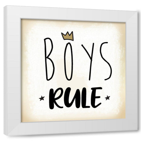 Boys Rule White Modern Wood Framed Art Print by Lula Bijoux and Company