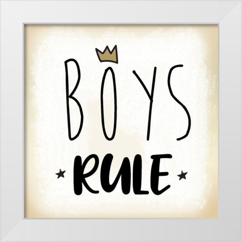 Boys Rule White Modern Wood Framed Art Print by Lula Bijoux and Company