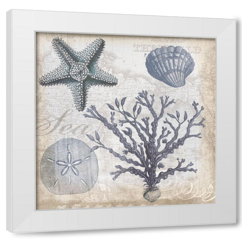 Coastal Collage White Modern Wood Framed Art Print by Lula Bijoux and Company