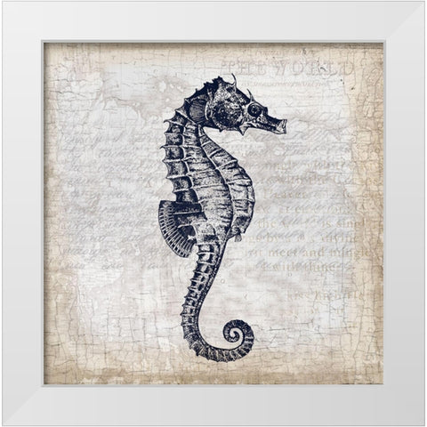 Sea Horse On Cream White Modern Wood Framed Art Print by Lula Bijoux and Company