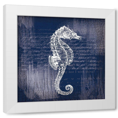 Sea Horse On Blue White Modern Wood Framed Art Print by Lula Bijoux and Company