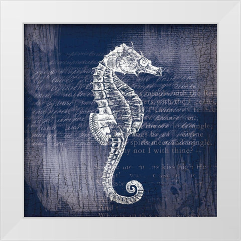 Sea Horse On Blue White Modern Wood Framed Art Print by Lula Bijoux and Company