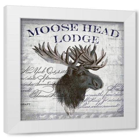 Moose Head Lodge White Modern Wood Framed Art Print by Lula Bijoux and Company