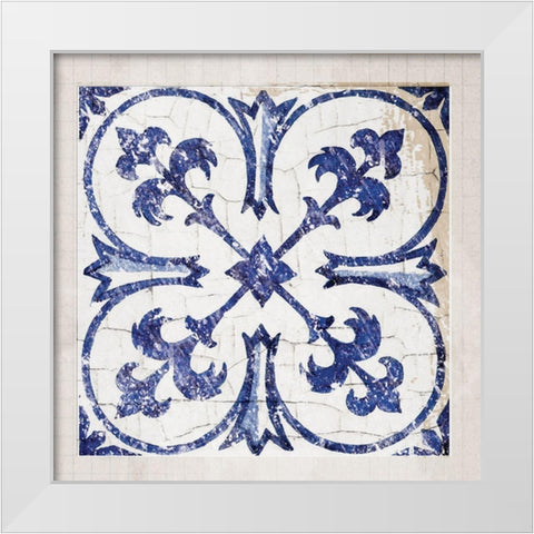 Tile Bleu 1 White Modern Wood Framed Art Print by Lula Bijoux and Company