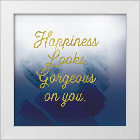 Happiness Looks Good Navy White Modern Wood Framed Art Print by Lula Bijoux and Company