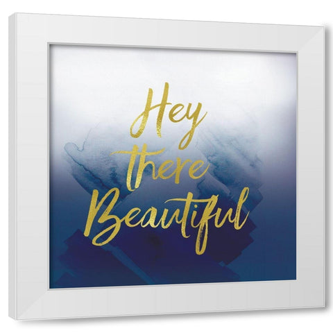 Hey Beautiful Navy White Modern Wood Framed Art Print by Lula Bijoux and Company