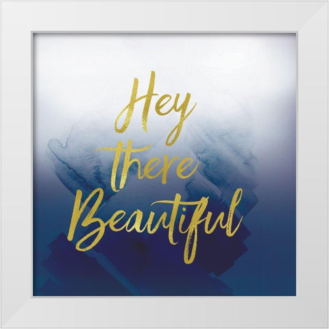Hey Beautiful Navy White Modern Wood Framed Art Print by Lula Bijoux and Company