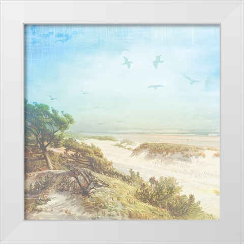 Beach Side Watercolor White Modern Wood Framed Art Print by Lula Bijoux and Company