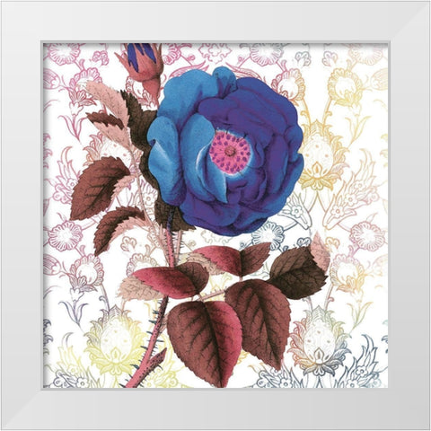 Blue Floral Grandure White Modern Wood Framed Art Print by Lula Bijoux and Company