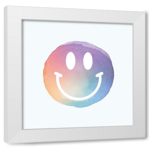 Happy Face Watercolor White Modern Wood Framed Art Print by Lula Bijoux and Company