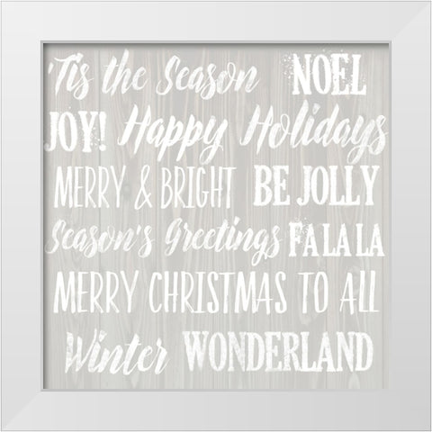 Holiday Words 1 V2 White Modern Wood Framed Art Print by Lula Bijoux And Company