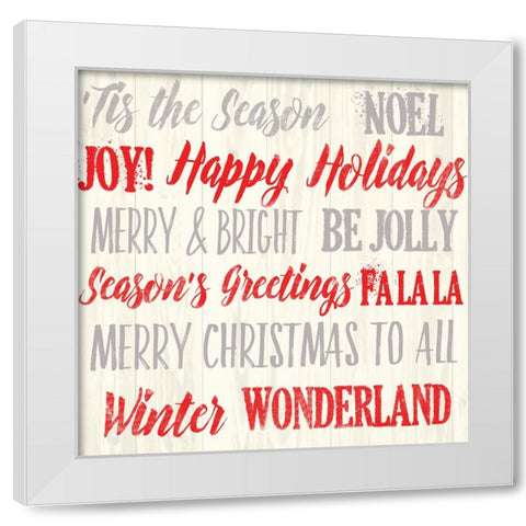 Holiday Words 1 V3 White Modern Wood Framed Art Print by Lula Bijoux And Company