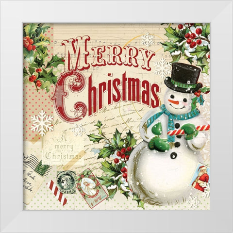 Merry Xmas Snowman White Modern Wood Framed Art Print by Lula Bijoux And Company