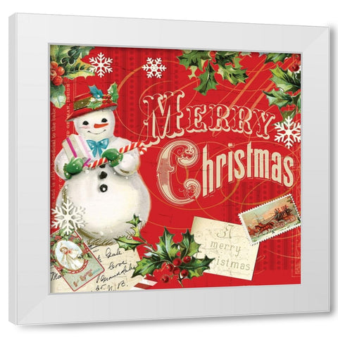 Merry Xmas Snowman 2 White Modern Wood Framed Art Print by Lula Bijoux And Company