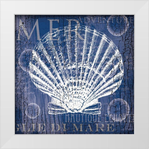 Navy Clam White Modern Wood Framed Art Print by Lula Bijoux and Company