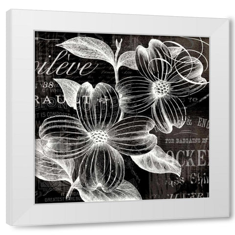 White Fleurs White Modern Wood Framed Art Print by Lula Bijoux and Company