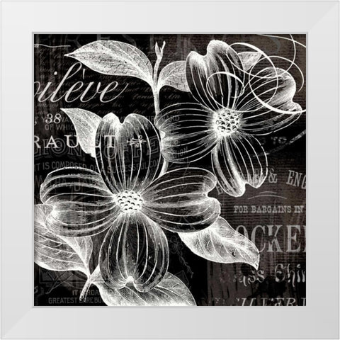 White Fleurs White Modern Wood Framed Art Print by Lula Bijoux and Company