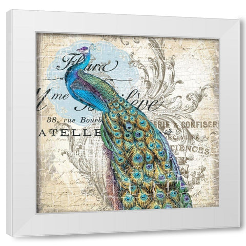 Peacock 1 White Modern Wood Framed Art Print by Lula Bijoux and Company