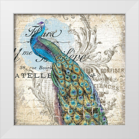 Peacock 1 White Modern Wood Framed Art Print by Lula Bijoux and Company