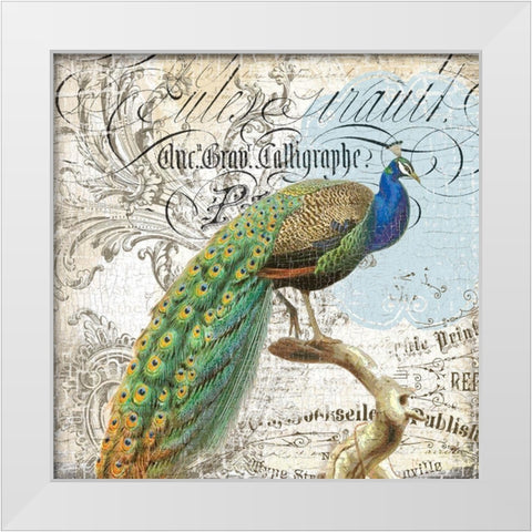 Peacock 2 White Modern Wood Framed Art Print by Lula Bijoux and Company