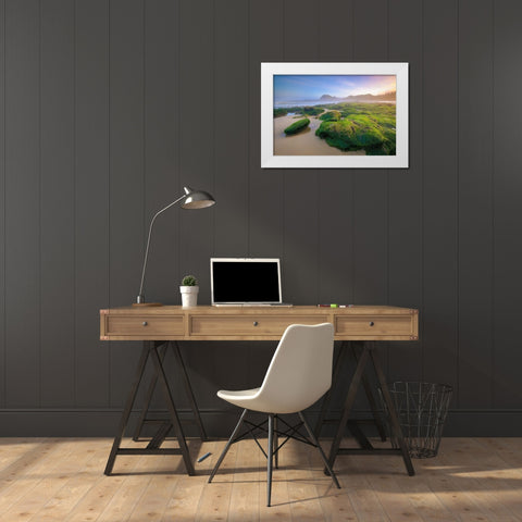 Green Rocks White Modern Wood Framed Art Print by Taylor, Glenn